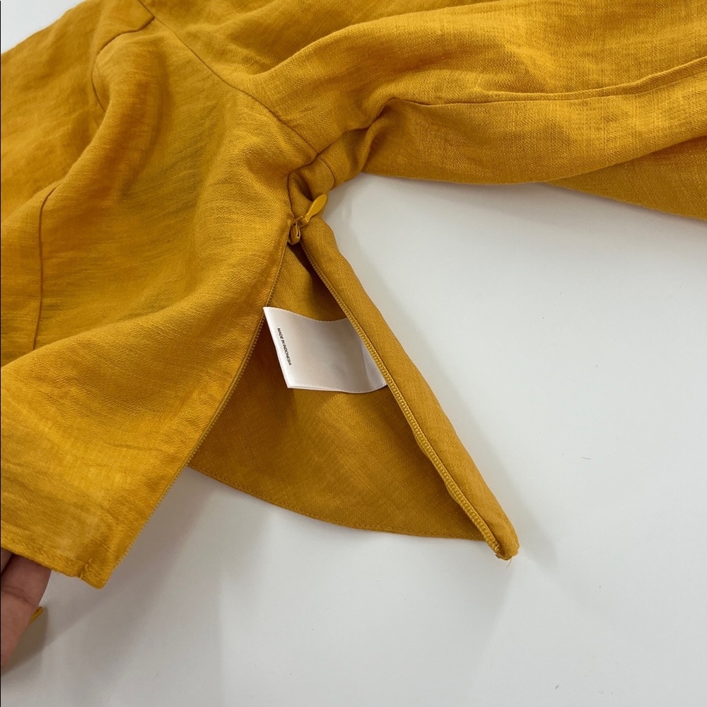 Express Mustard Puff Sleeve Blouse feminine dainty tie back boho resort wear NWT - Picture 7 of 8